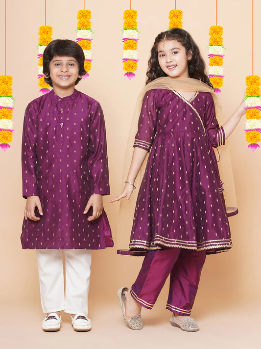 Purple Prunes Ethnic Design Purple Kurta with Pajamas for Boys