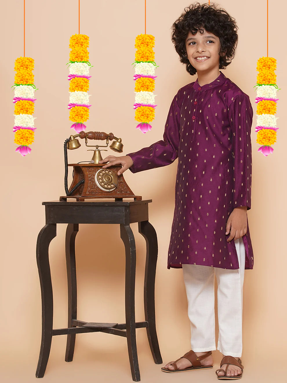Purple Prunes Ethnic Design Purple Kurta with Pajamas for Boys