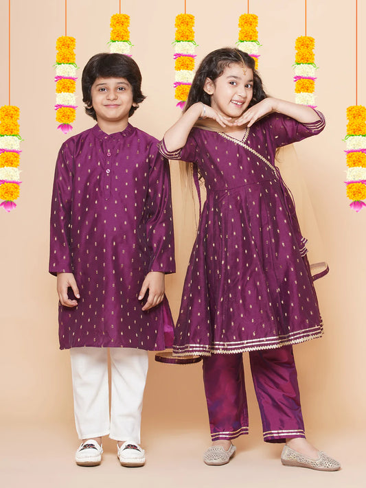 Purple Prunes Ethnic Design Purple Kurta with Pajamas for Boys
