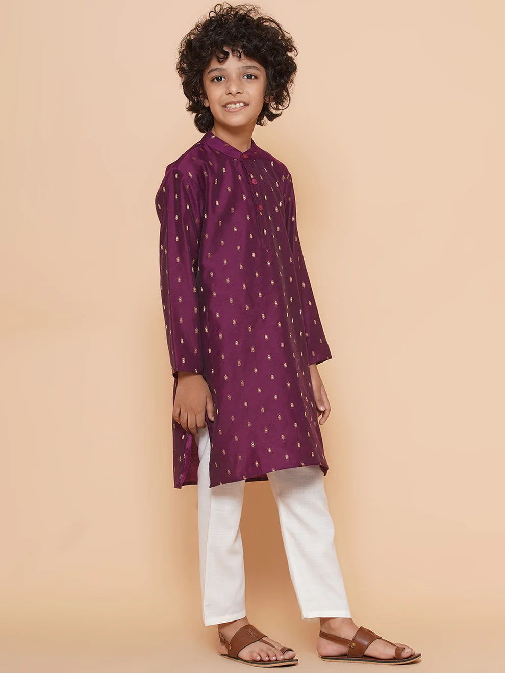 Purple Prunes Ethnic Design Purple Kurta with Pajamas for Boys
