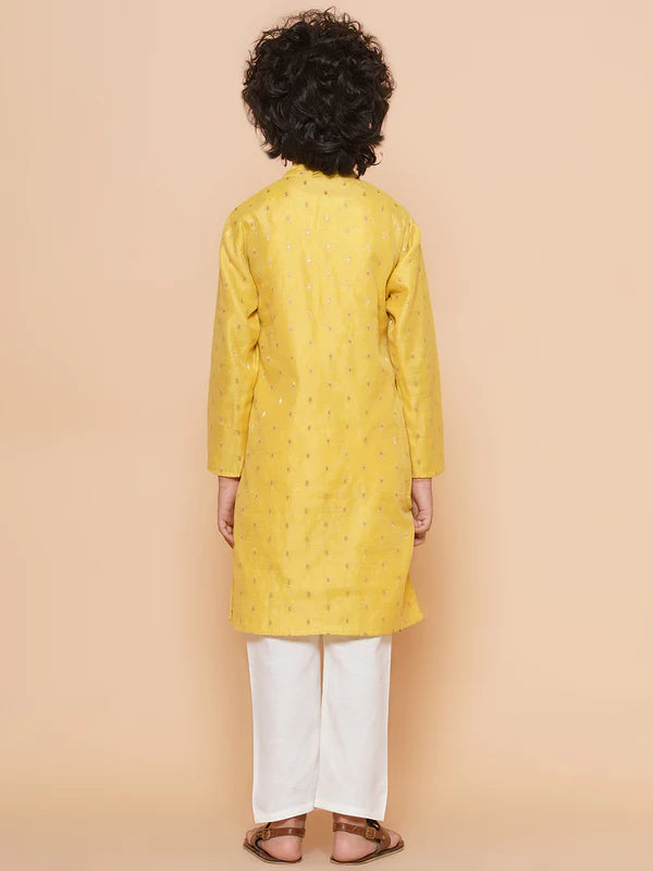 Purple Prunes Boys Yellow Ethnic Design Kurta with Pajamas dress
