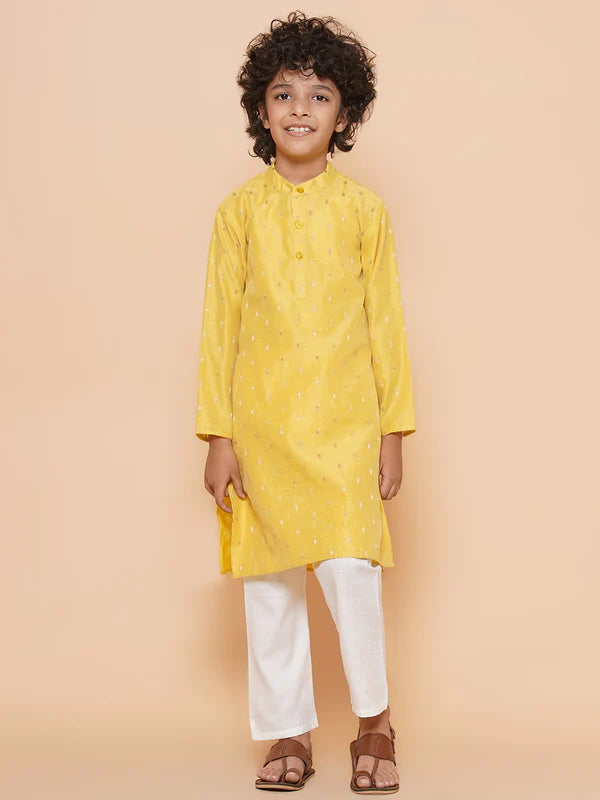 Purple Prunes Boys Yellow Ethnic Design Kurta with Pajamas dress