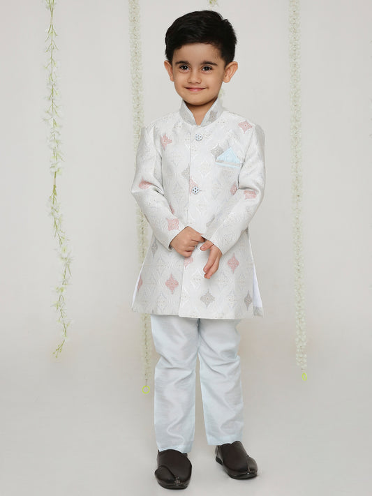 Elegant Kids' White Embroidered Sherwani | Traditional Indian Ethnic Wear for Festive & Wedding Celebrations in Canada & USA