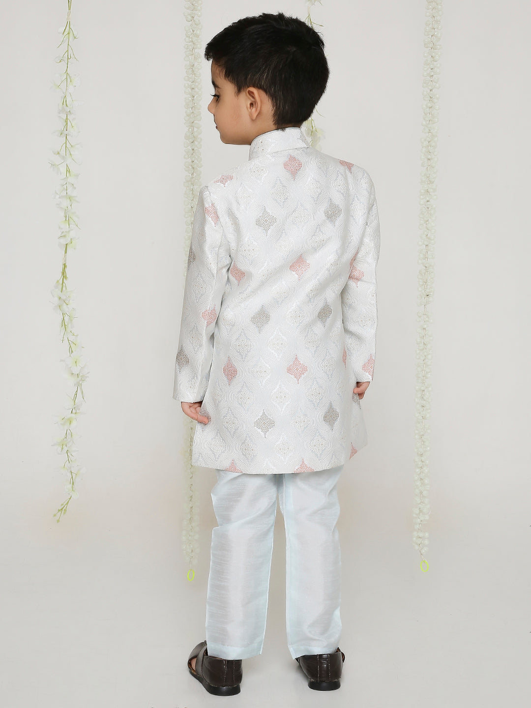 Elegant Kids' White Embroidered Sherwani | Traditional Indian Ethnic Wear for Festive & Wedding Celebrations in Canada & USA