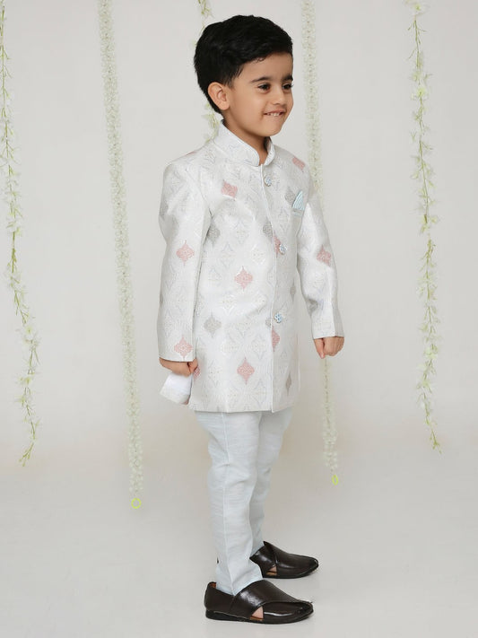 Elegant Kids' White Embroidered Sherwani | Traditional Indian Ethnic Wear for Festive & Wedding Celebrations in Canada & USA