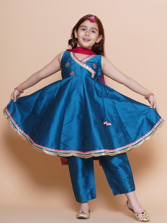 Girls Cute Blue Ethnic and Traditional Kurta & Pajama, Dupatta Dress
