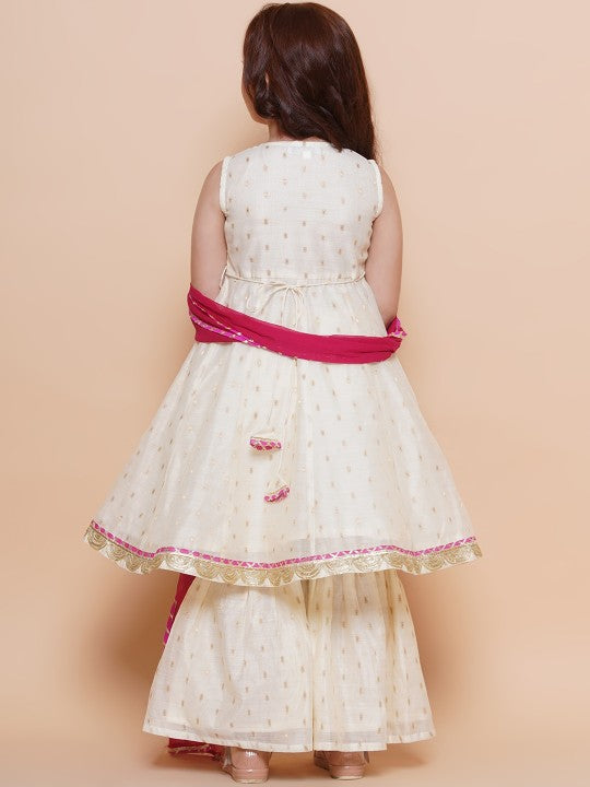 Girl White Ethnic Anarkali Gotta Patti Kurta & Trousers set With Dupatta Dress