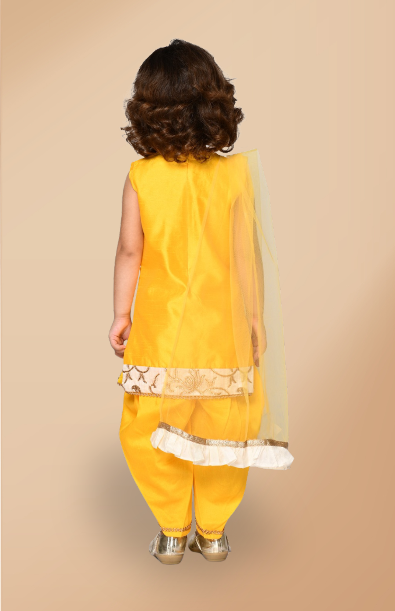 Girls Yellow Ethnic Motifs Regular Kurta with Dhoti Pants & With Dupatta Dress