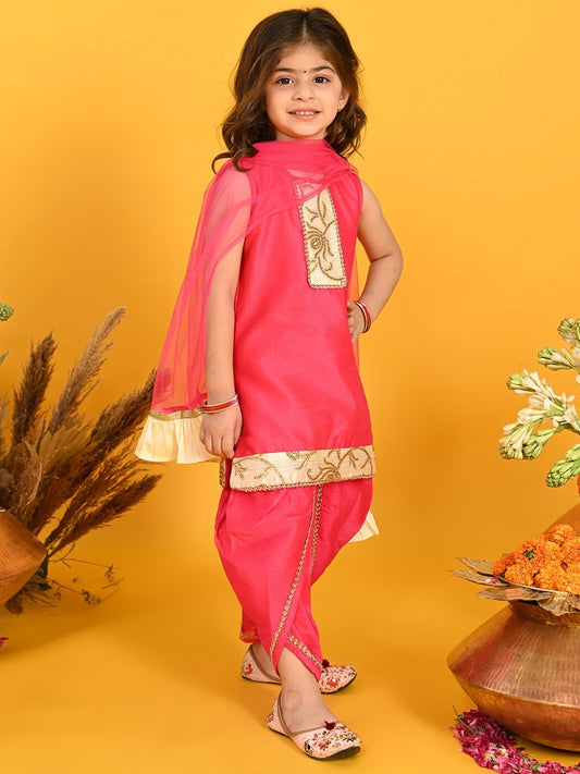 Girls Pink Designer Ethnic Kurta and Pajama festive wear