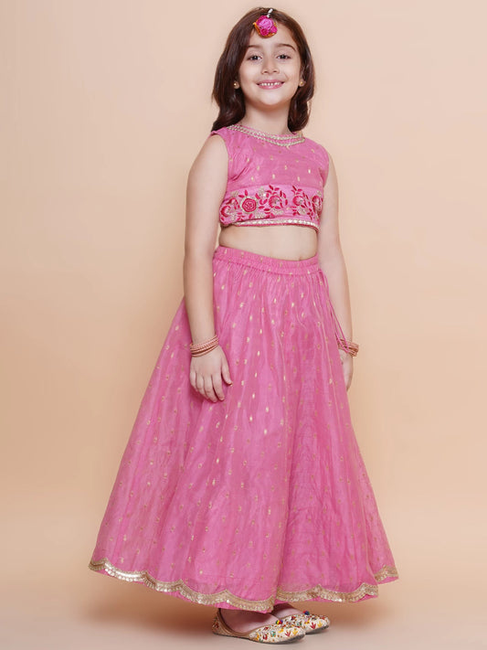 Girls fancy Pink embroidered Choli & Pink Design Lehenga With Dupatta Ethnic dress