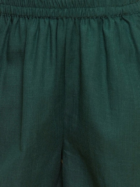 Girls Green Anarkali Gotta Patti Kurta & Trousers set With Dupatta