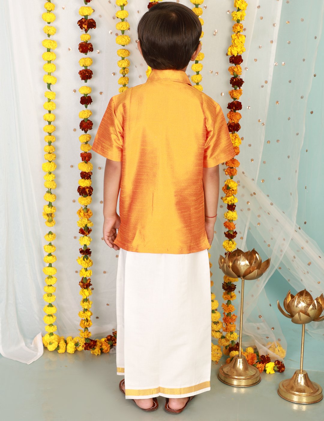 Mundu and Golden Shirt Set | Traditional Indian Ethnic Wear