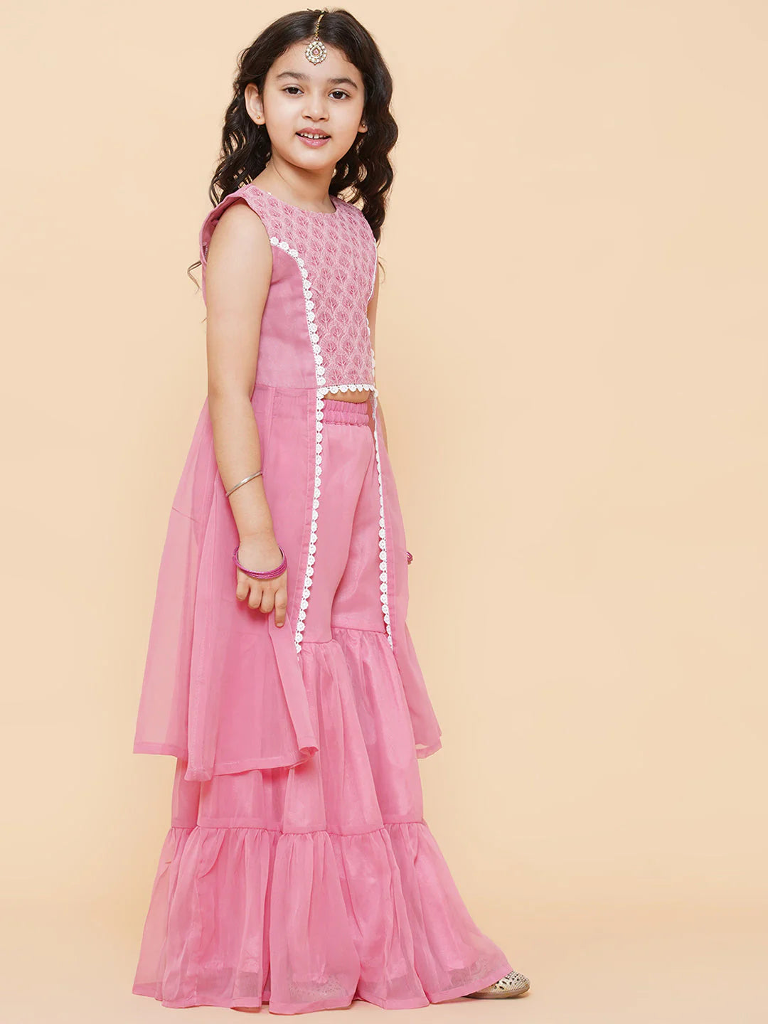 Pink Fancy Poly Georgette Straight Kurta With Sharara Dress