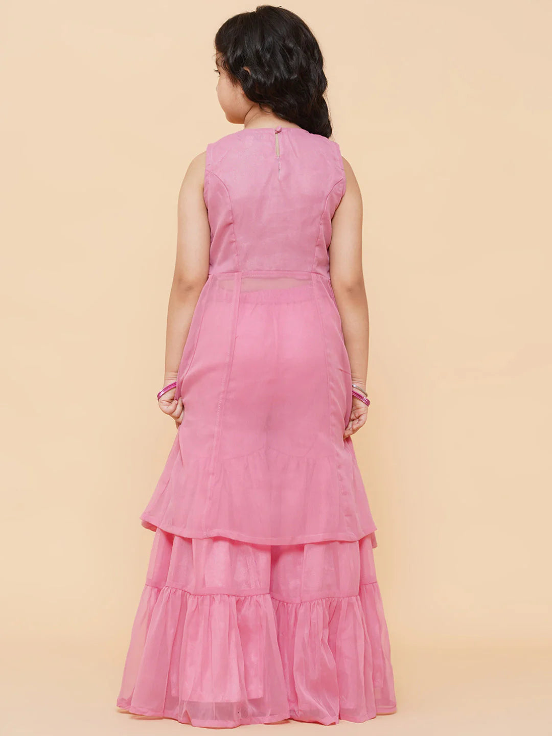Pink Fancy Poly Georgette Straight Kurta With Sharara Dress
