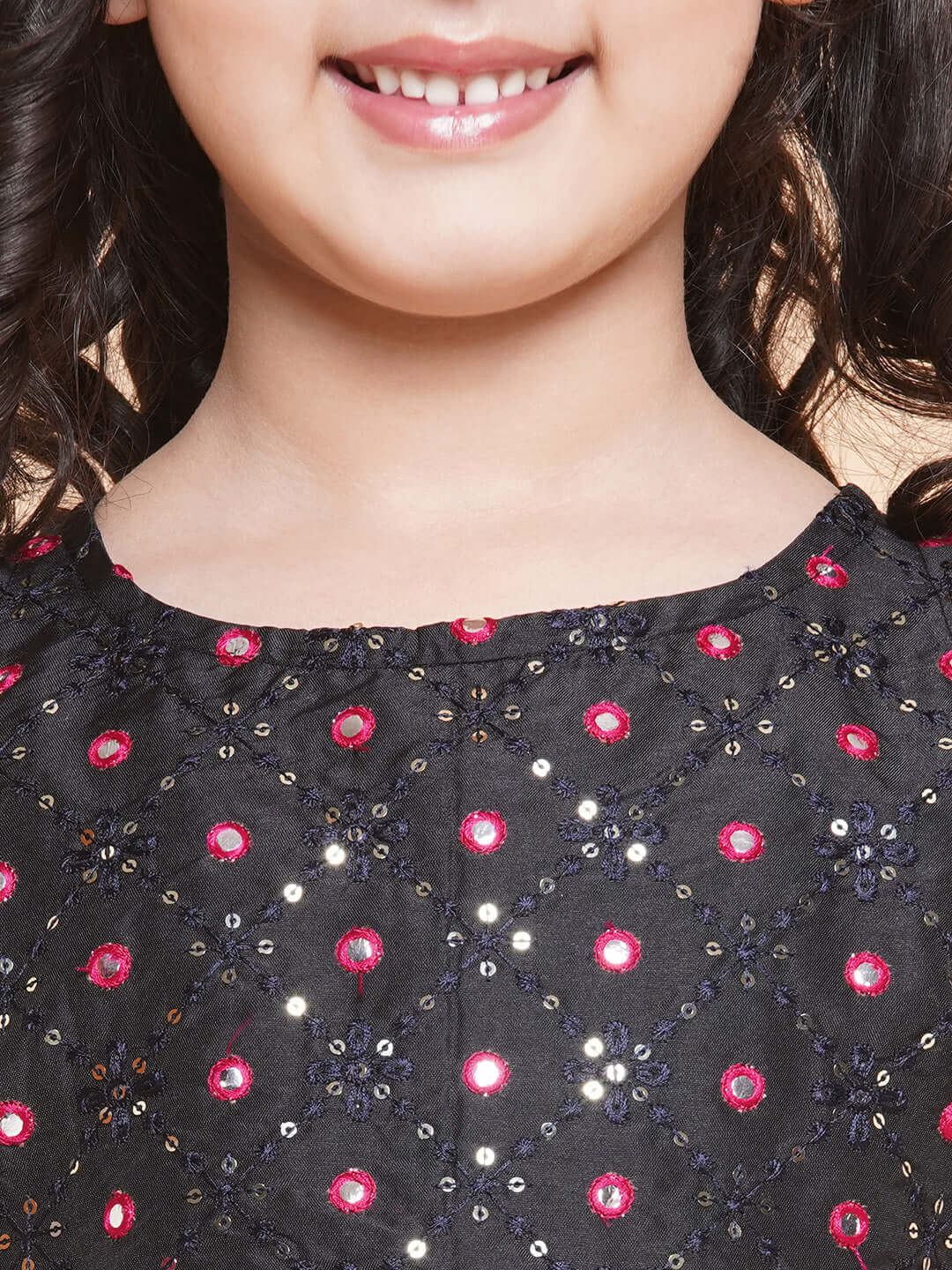 Purple Prunes Girls Black & Gold Toned Embroidered Blouse With Dupatta USA