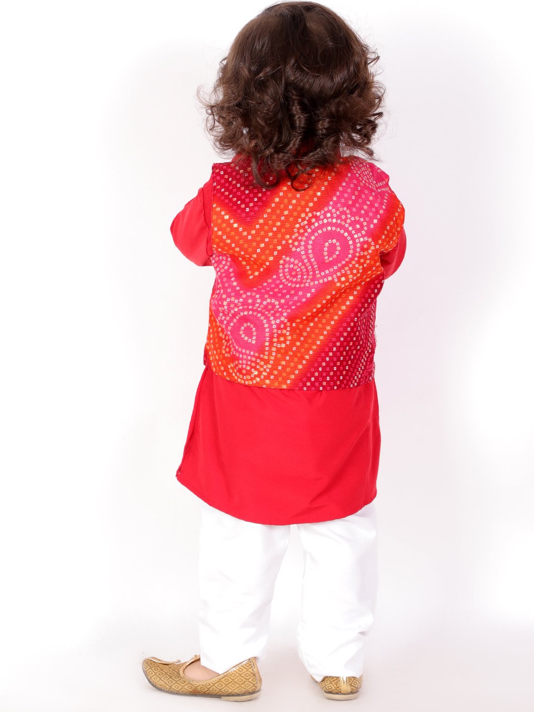 Red Kurta Pajama Jacket Boys Kids Ethnic Wear Dress embroidery