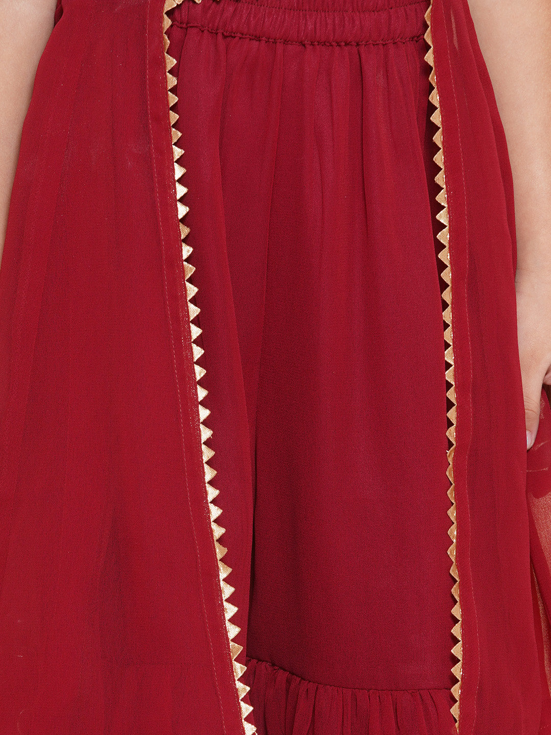 Girls Burgundy Georgette Kurta Dress With Sharara