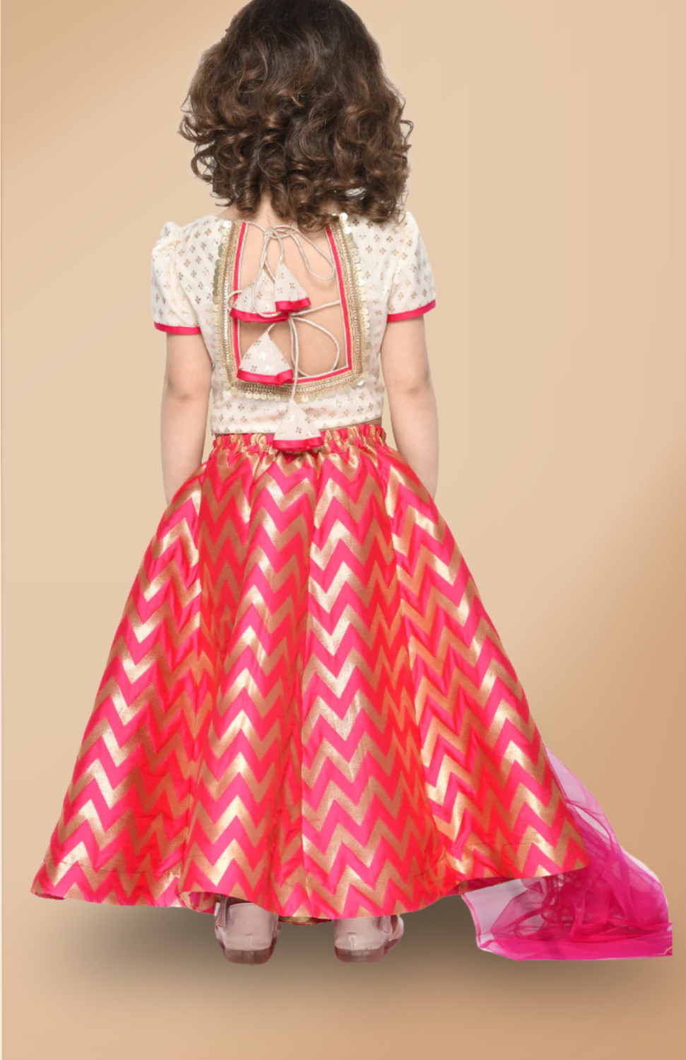 Girls White and Magenta Lehenga Choli Ethnic Dress