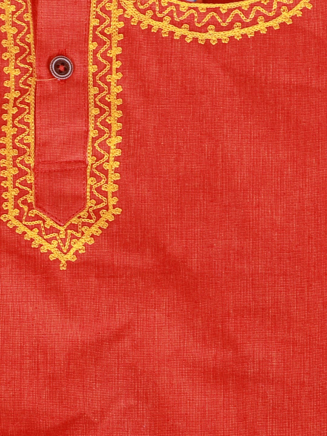 Purple Prunes Orange Embroidered Round Neck Dhoti Kurta for Boys