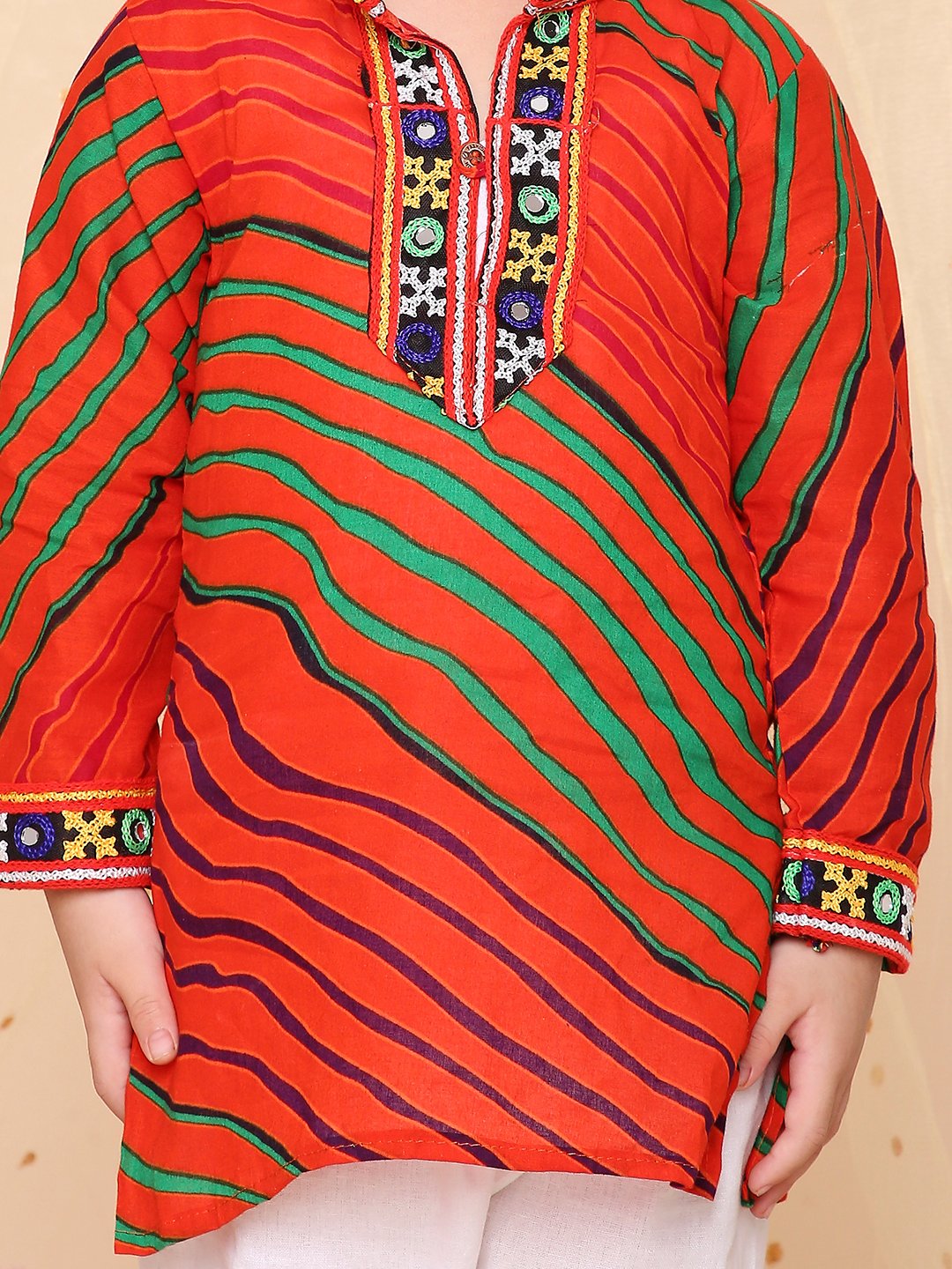 Kids Orange Lehariya festive Kurta Dress | Traditional Indian Ethnic Wear