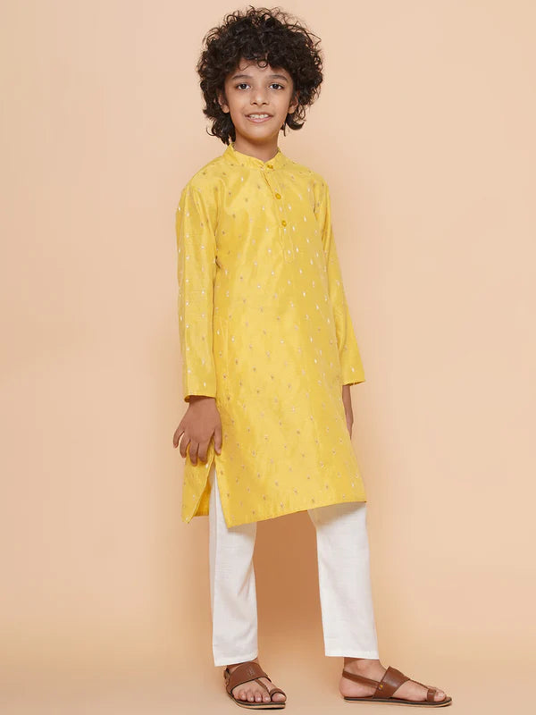 Purple Prunes Boys Yellow Ethnic Design Kurta with Pajamas dress