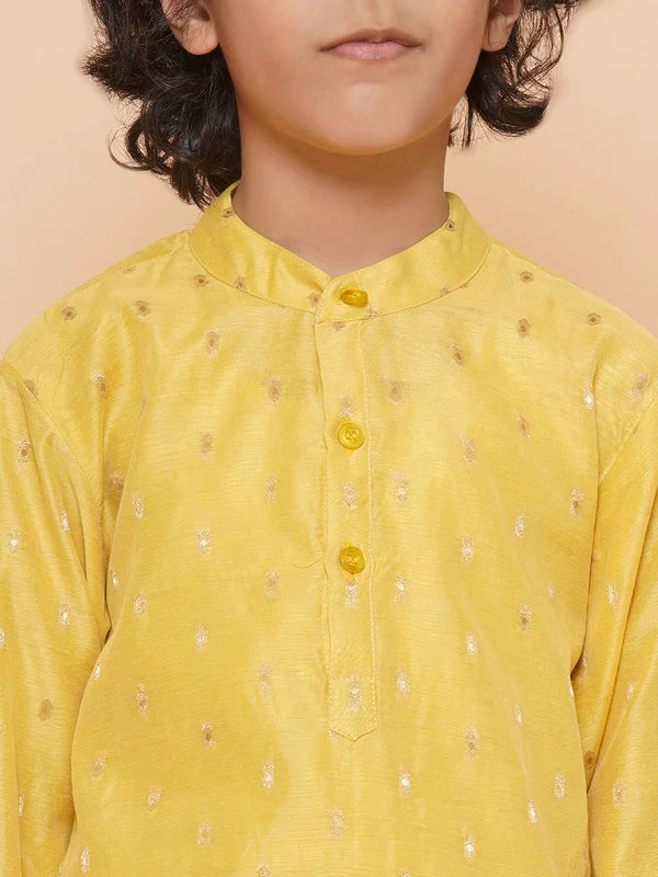 Purple Prunes Boys Yellow Ethnic Design Kurta with Pajamas dress