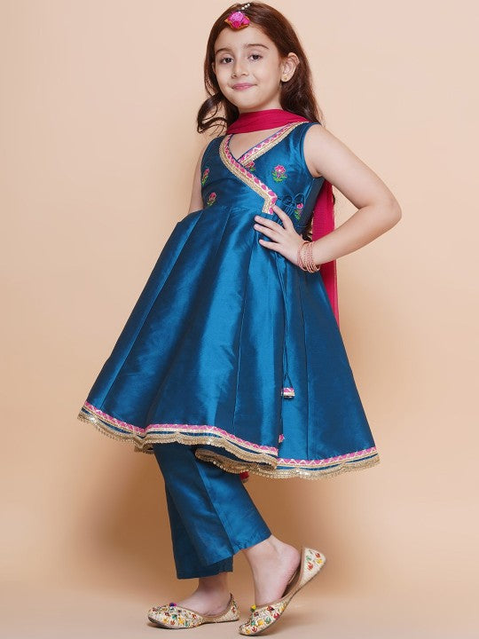 Girls Cute Blue Ethnic and Traditional Kurta & Pajama, Dupatta Dress