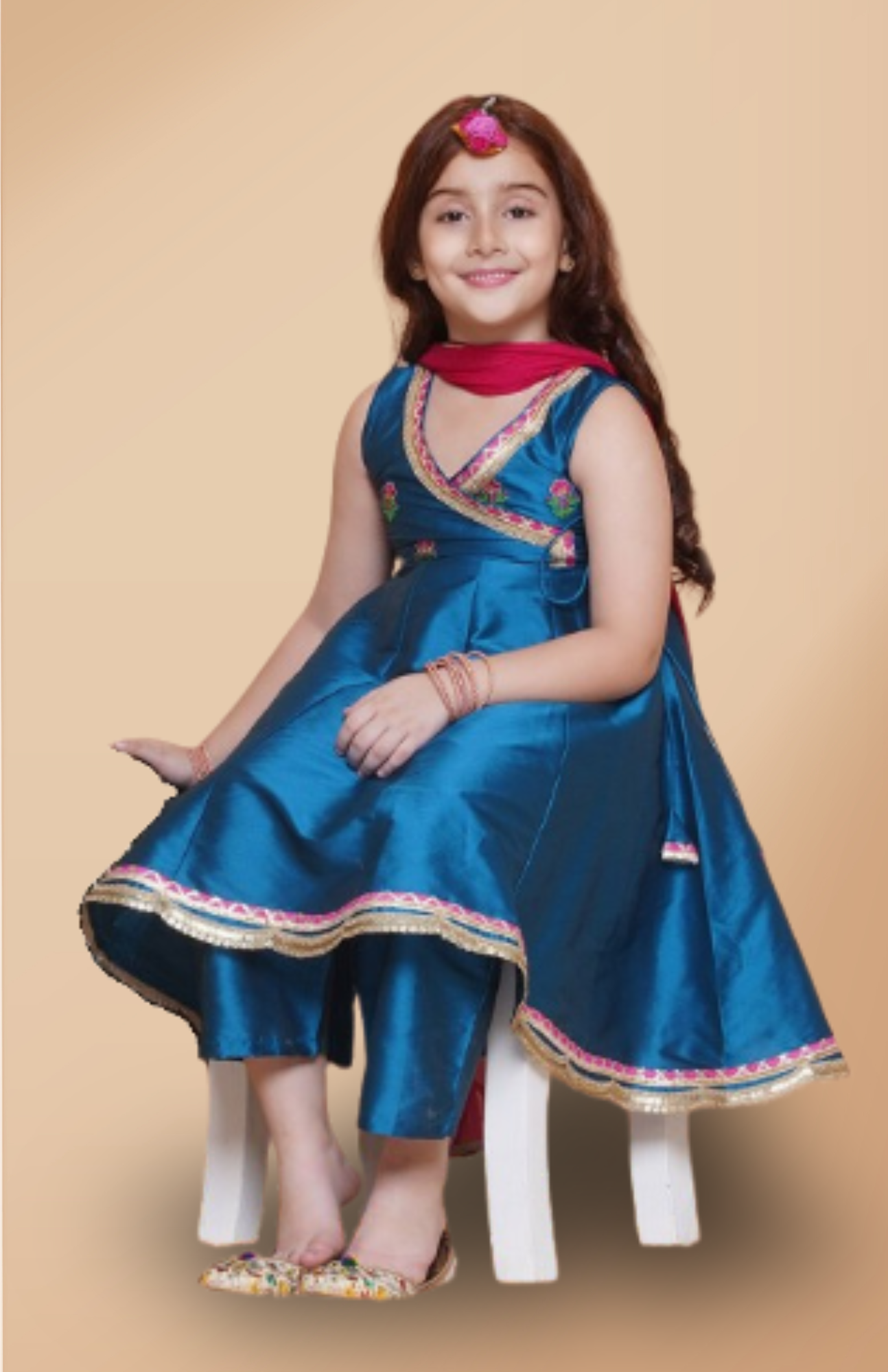 Girls Cute Blue Ethnic and Traditional Kurta & Pajama, Dupatta Dress