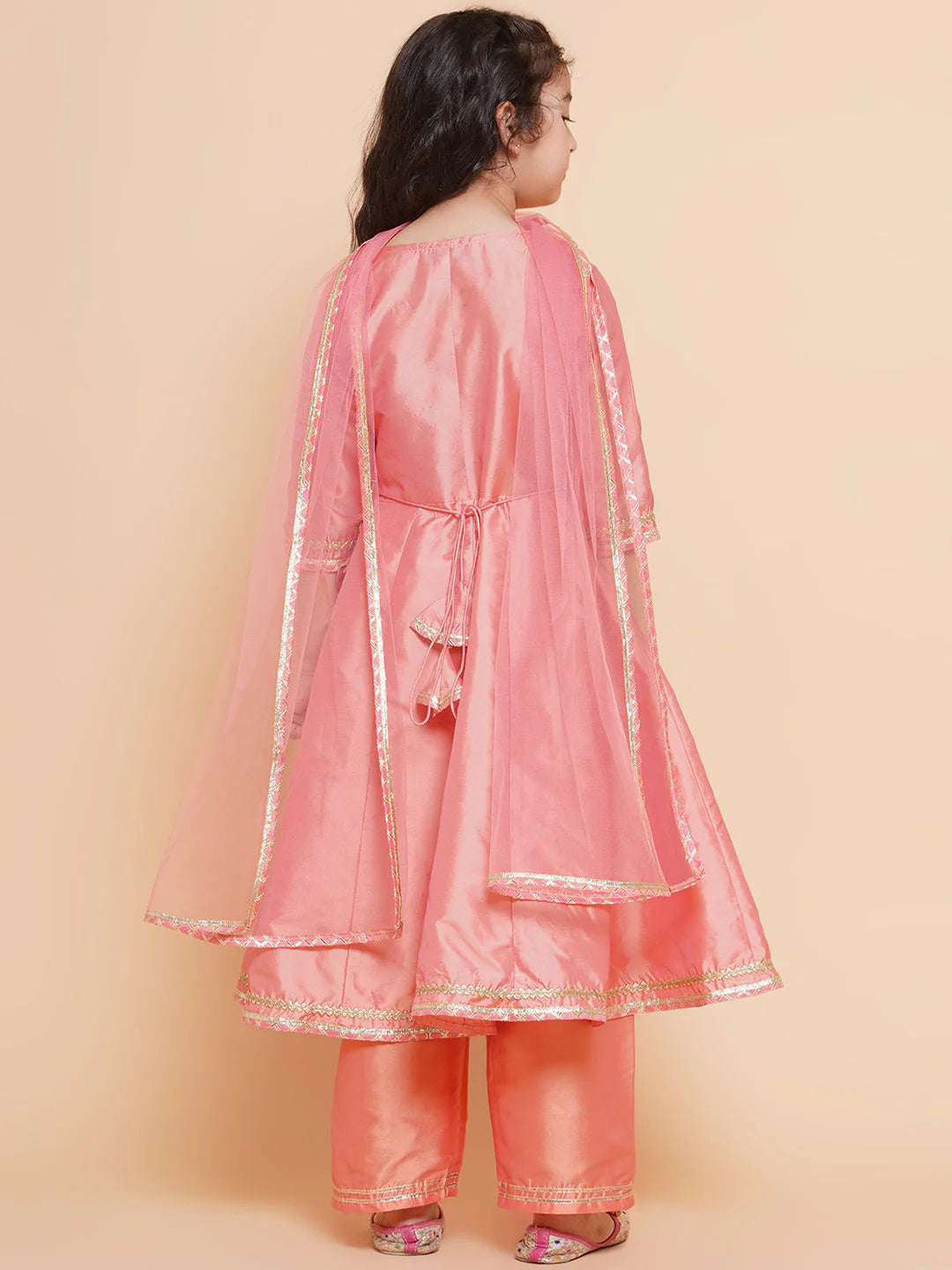 Girls Cute Peach Embroidered Kurta Pajama & Dupatta ethnic wear