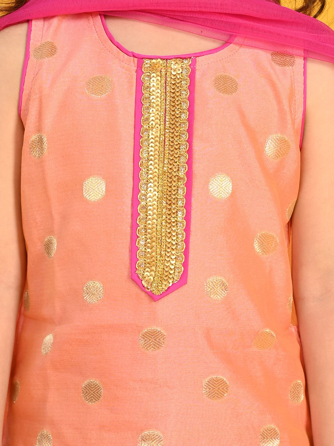 Girls Cute little Peach & Magenta Festive Dhoti Kurta Dress