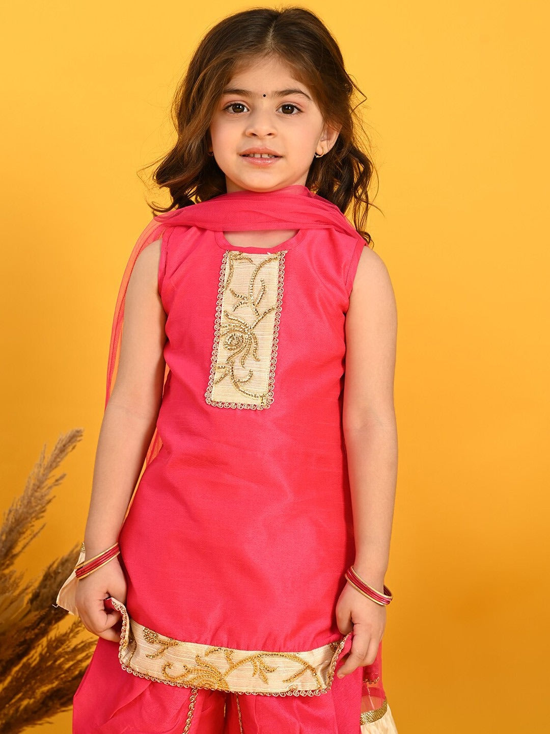 Girls Pink Designer Ethnic Kurta and Pajama festive wear