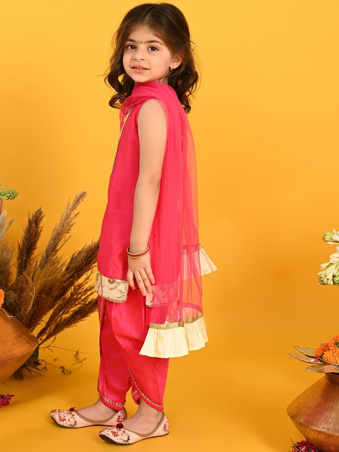 Girls Pink Designer Ethnic Kurta and Pajama festive wear