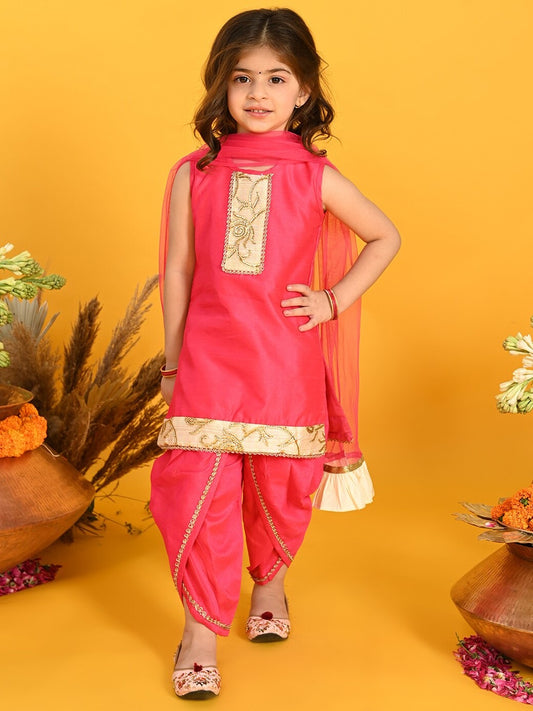 Girls Pink Designer Ethnic Kurta and Pajama festive wear