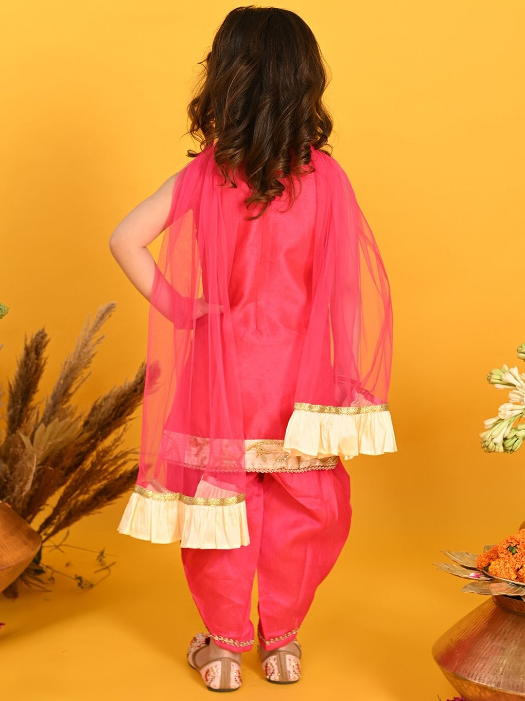 Girls Pink Designer Ethnic Kurta and Pajama festive wear