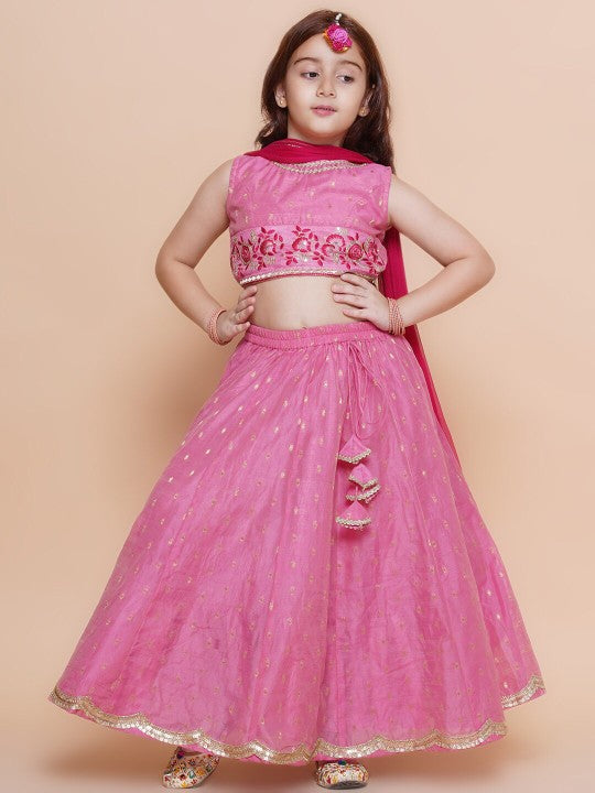 Girls fancy Pink embroidered Choli & Pink Design Lehenga With Dupatta Ethnic dress