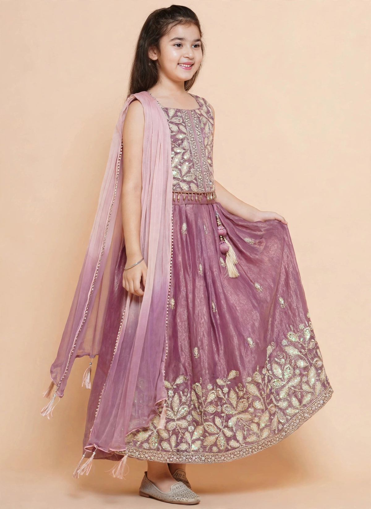 Girls Purple Embroidered Lehenga Choli with Dupatta – Weddings & Festive Outfit