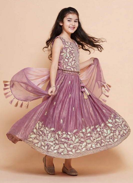 Girls Purple Embroidered Lehenga Choli with Dupatta – Weddings & Festive Outfit