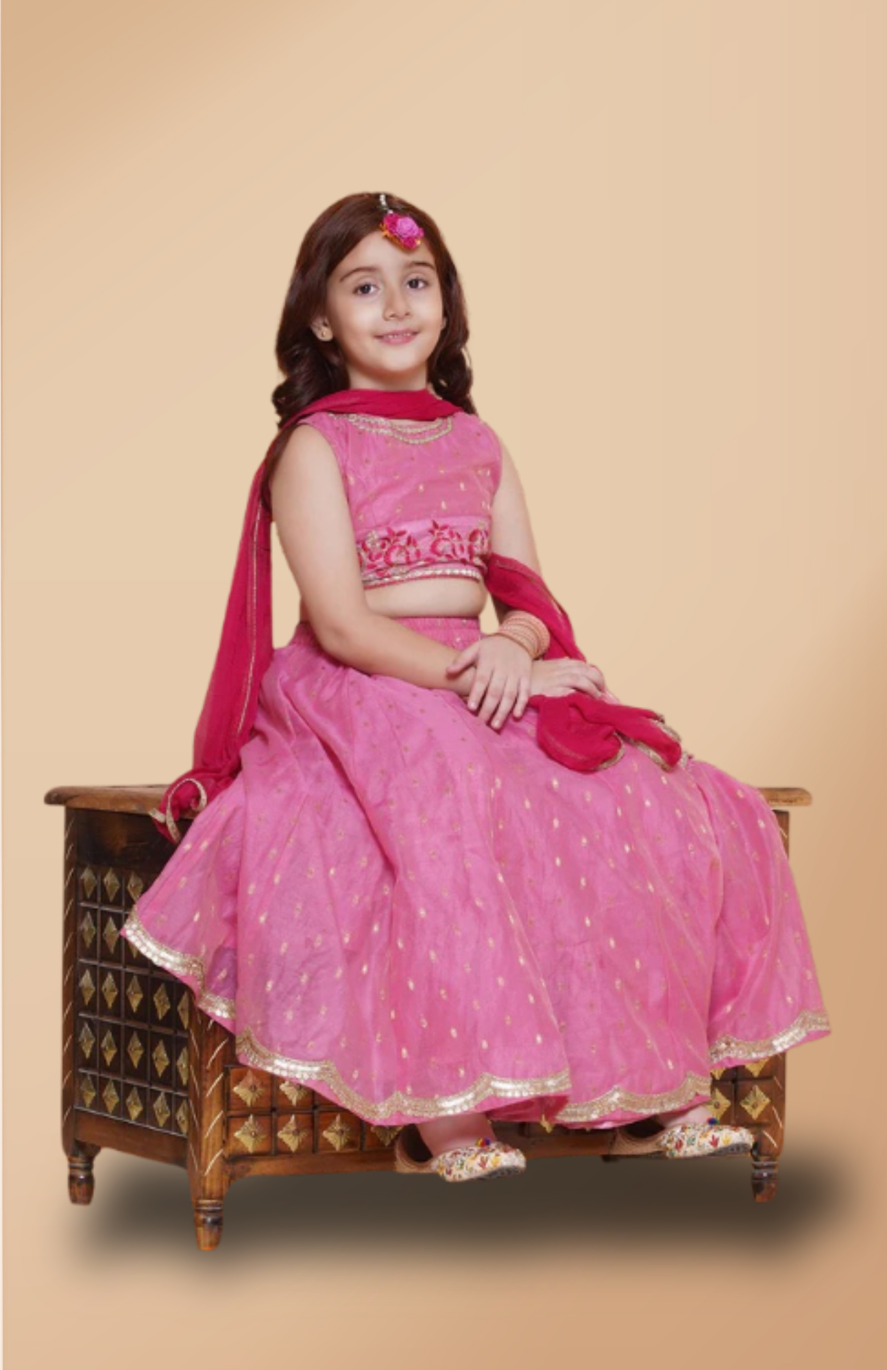 Girls fancy Pink embroidered Choli & Pink Design Lehenga With Dupatta Ethnic dress