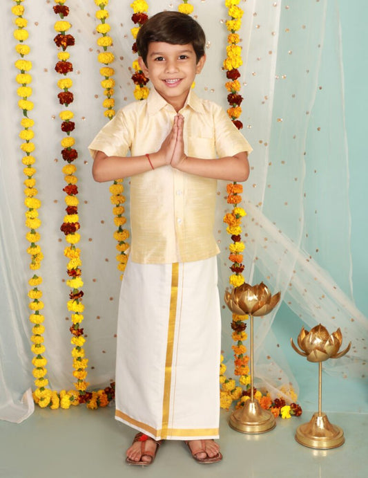 Mundu and Cream Shirt Set | Traditional Indian Ethnic Wear
