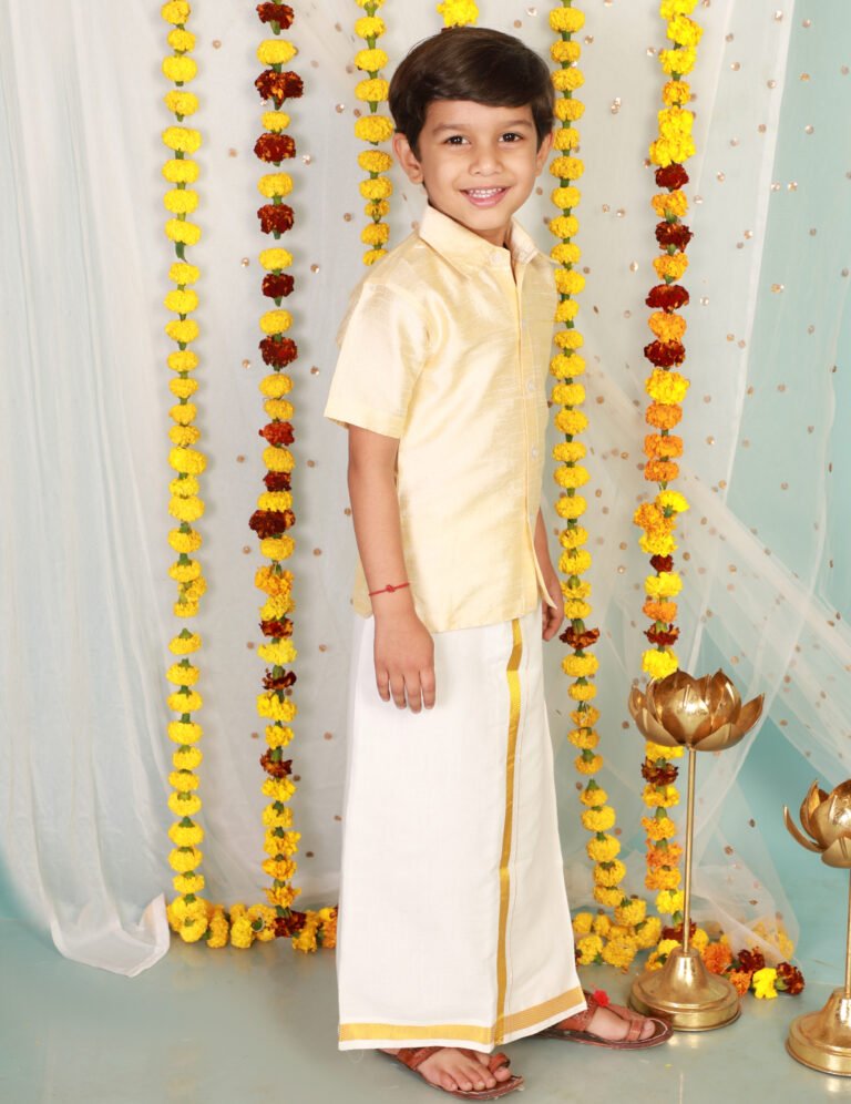 Mundu and Cream Shirt Set | Traditional Indian Ethnic Wear