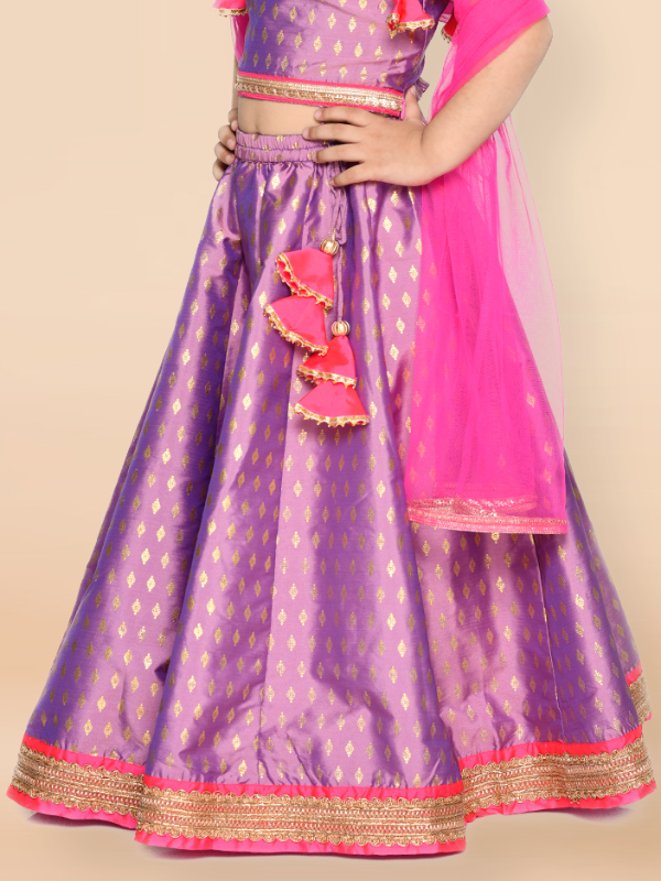 Purple Prunes Girls Purple and Magenta Lehenga Choli Dress With Dupatta