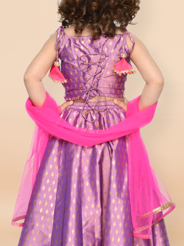 Purple Prunes Girls Purple and Magenta Lehenga Choli Dress With Dupatta