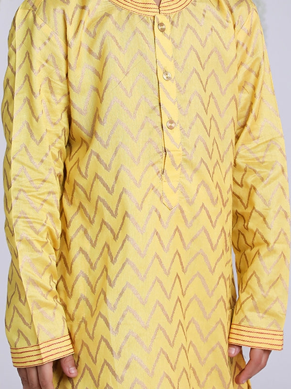 Vibrant Yellow Zig Zag Print Kurta Pajama for Boys | Traditional Indian Ethnic Wear