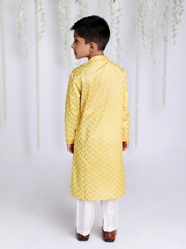 Vibrant Yellow Zig Zag Print Kurta Pajama for Boys | Traditional Indian Ethnic Wear