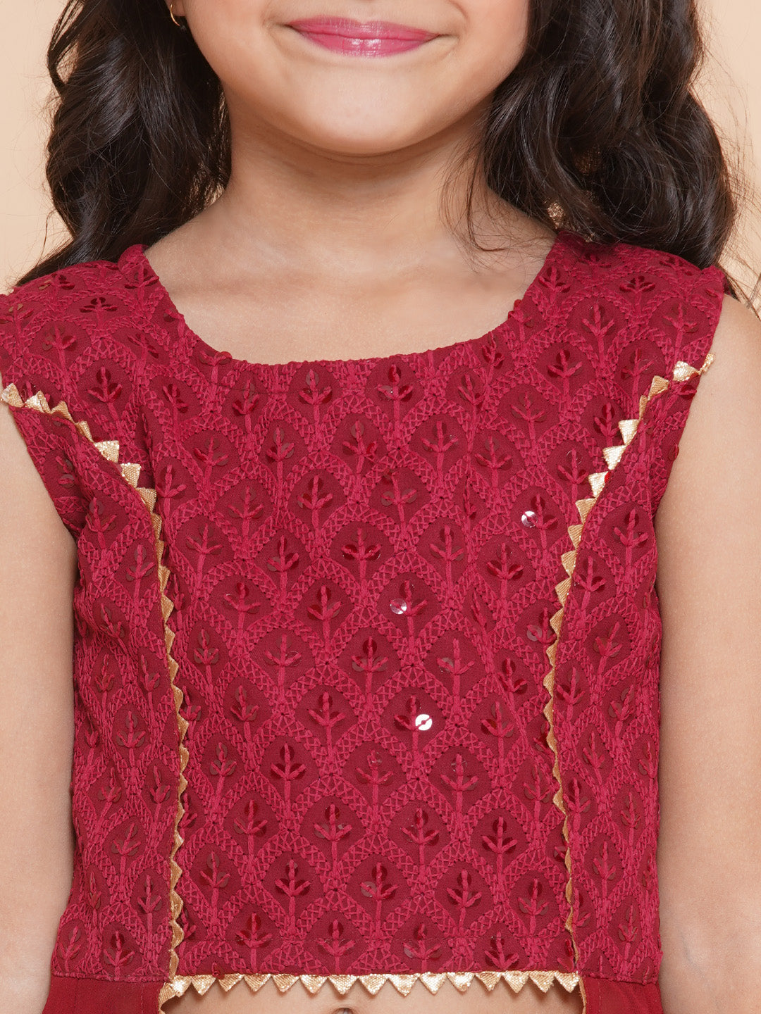 Girls Burgundy Georgette Kurta Dress With Sharara