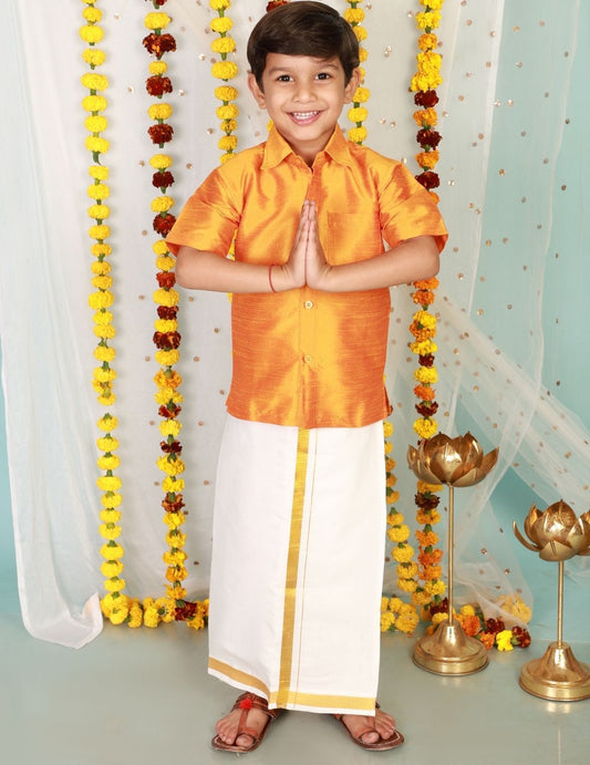 Mundu and Golden Shirt Set | Traditional Indian Ethnic Wear