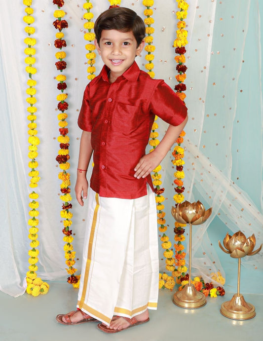 Mundu and Red Shirt Set | Traditional Indian Ethnic Wear