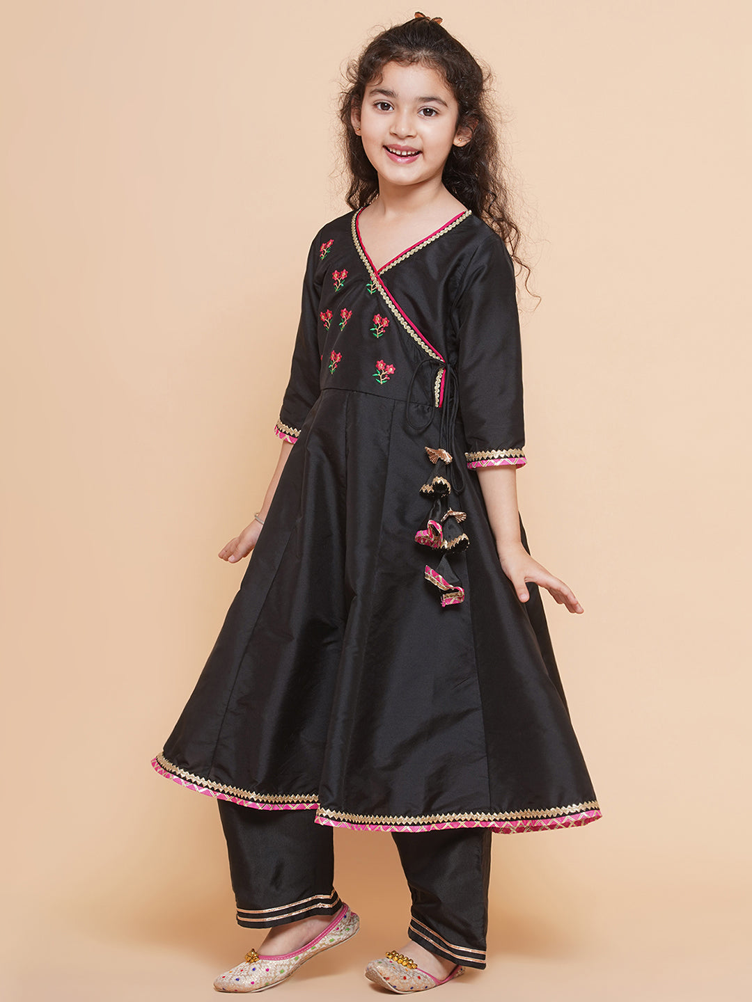 Girls Embroidered Anarkali Kurta with Trousers & Dupatta