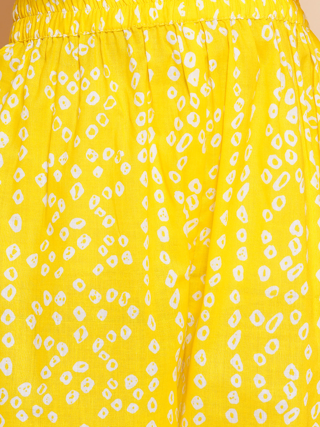 Girls Yellow Bandhani Printed Ethnic Gotta Patti Kurta With Sharara